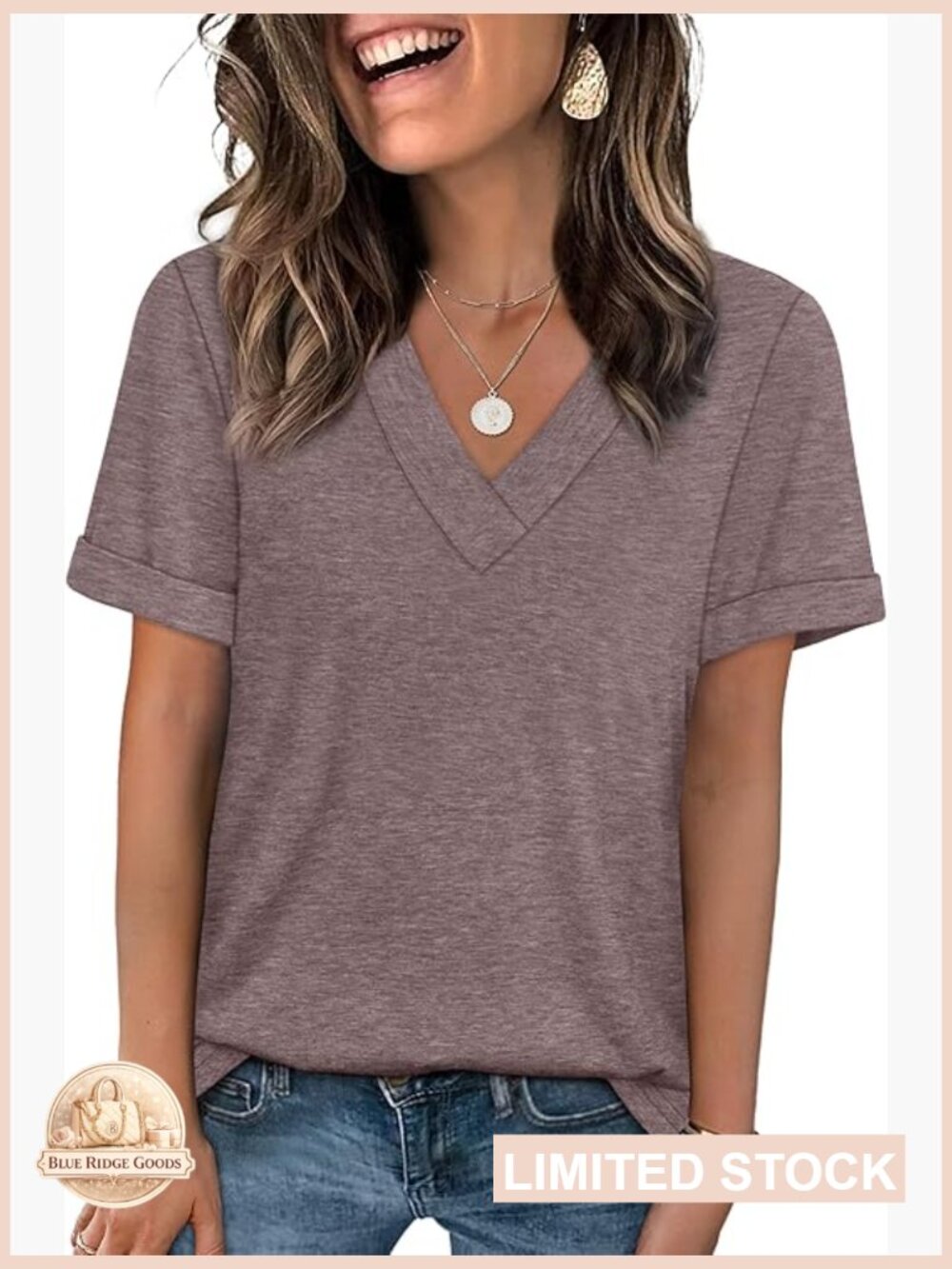Casual V Neck Short Sleeve T Shirts Loose Fit Summer Tops Trendy Fashion